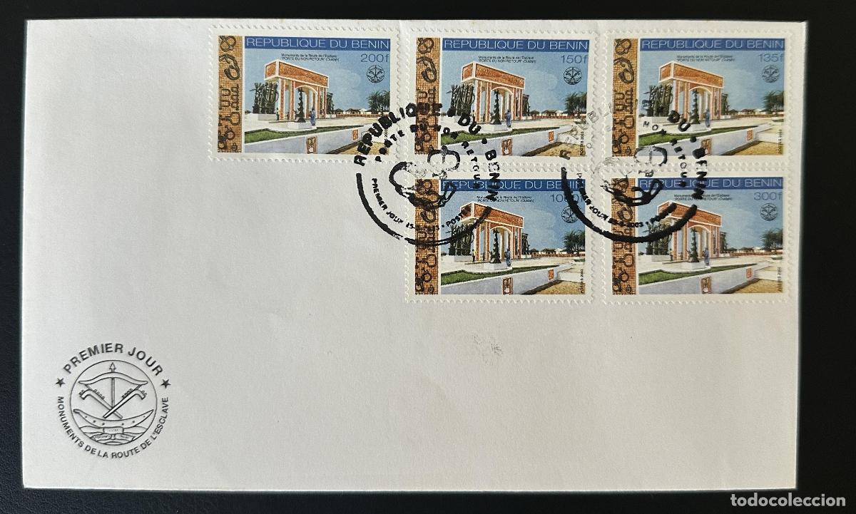 Sellos: Ben&iacute;n 2003 Mi. 1345-1349 FDC Monumentos Ruta del Esclavo Puerta Ouidah