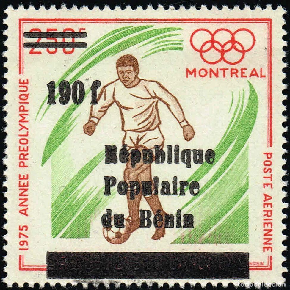 Sellos: Ben&iacute;n 1988 Mi. 475 sobrecargado Juegos Ol&iacute;mpicos Montreal f&uacute;tbol