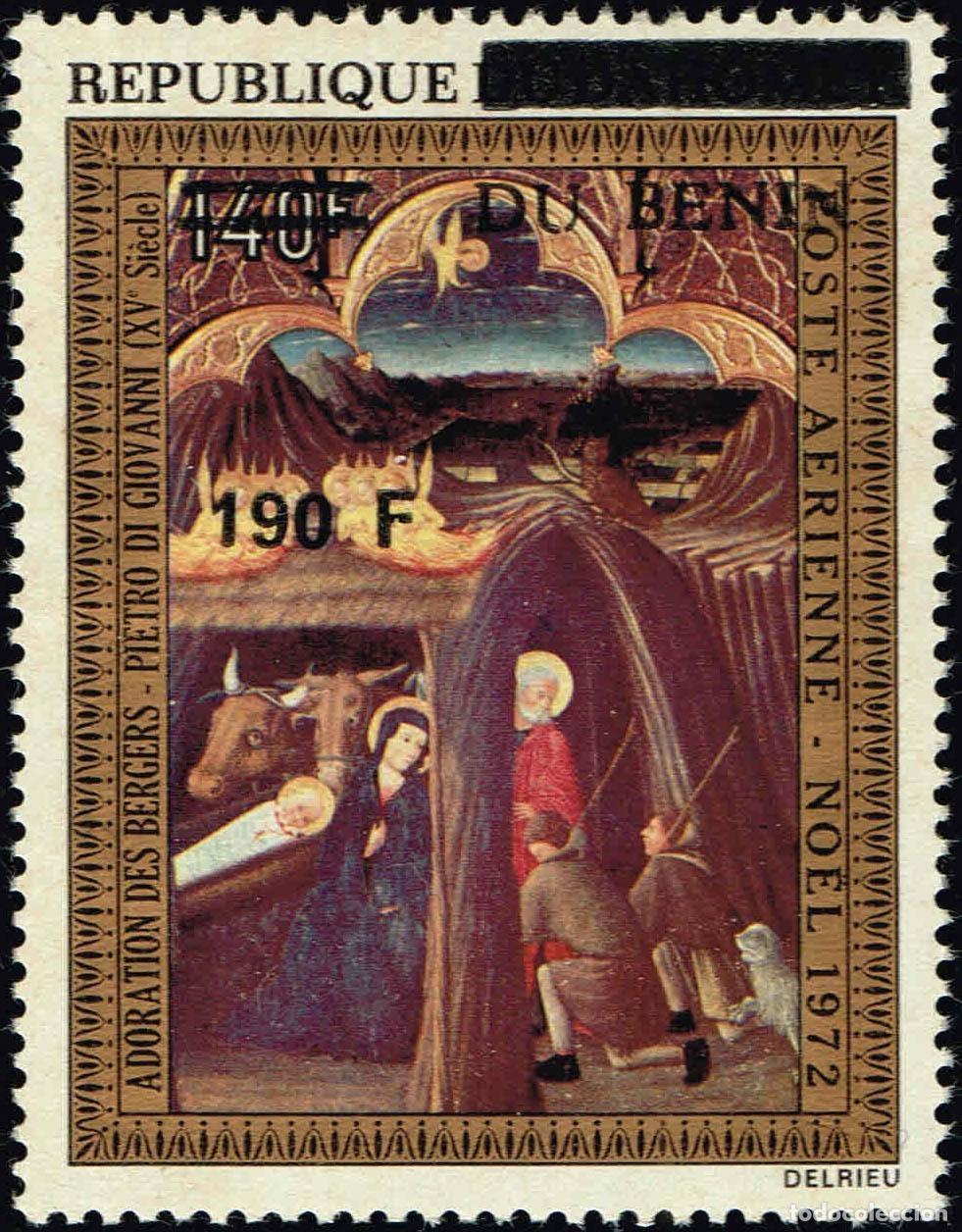 Sellos: Ben&iacute;n 1992 Mi. 521 sobrecargado Navidad Adoraci&oacute;n pastores pintura a&eacute;rea