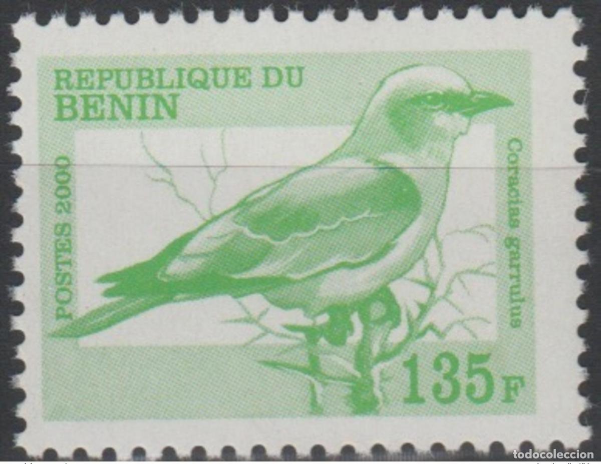 Sellos: Ben&iacute;n 2000 Mi. H1232 135 F Fauna P&aacute;jaro Vogel Coracias garrulus MNH** Raro