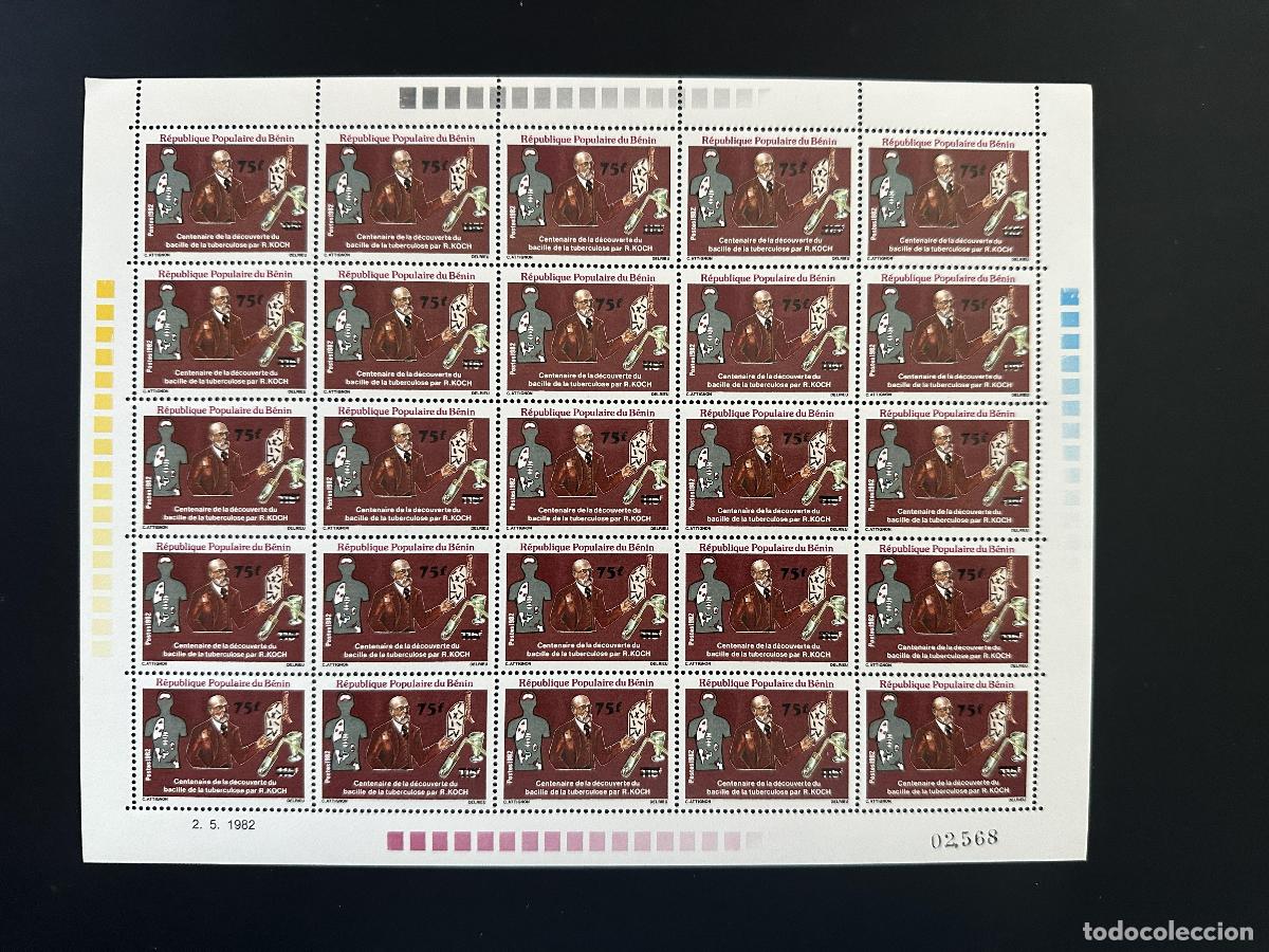 Sellos: Benin 1984 Mi. 366 L&aacute;mina Sobrecargada Robert Koch Tuberculosis Enfermedad tuberculosa