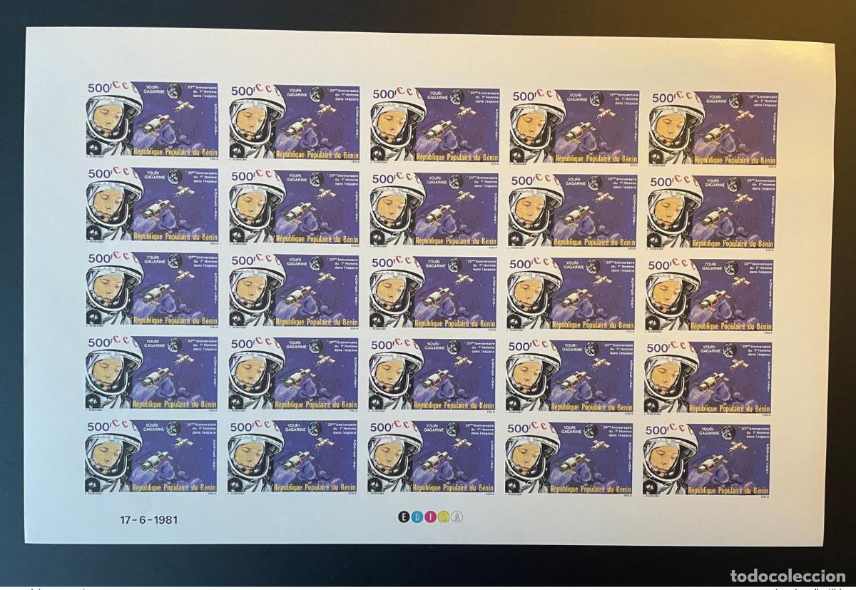 Sellos: Benin 1981 Mi. 260 Placa completa IMPERF ND Youri Gagarin Space
