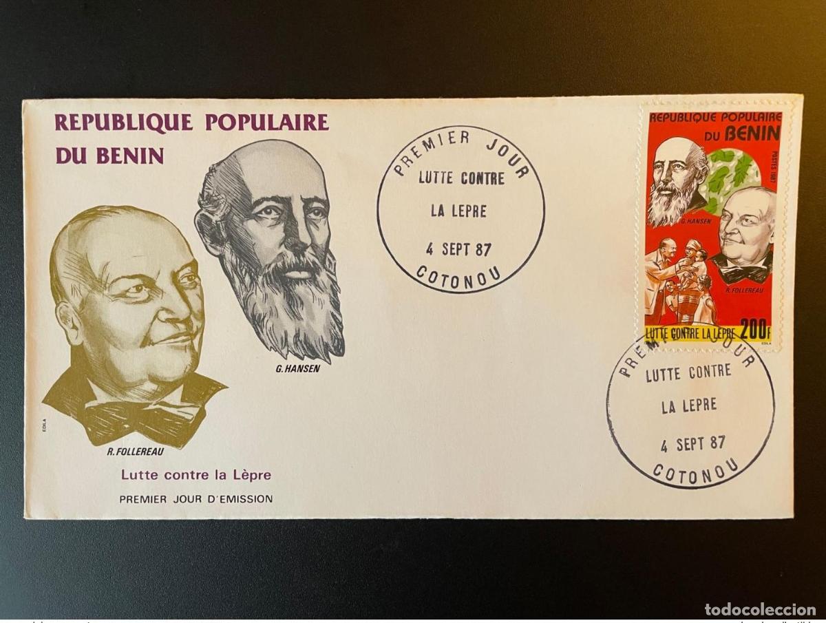 Sellos: Benin 1987 Mi. 459 FDC Primer d&iacute;a de lucha contra la lepra Enfermedad Raoul Follereau