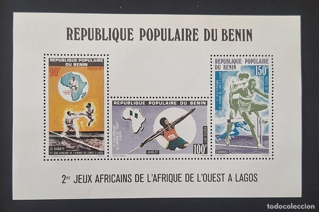Timbres: Ben&iacute;n 1977 Mi. 100-102 Juegos Africanos Lagos karate jabalina carreras