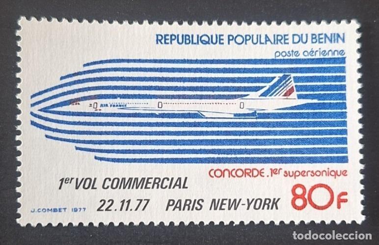 Sellos: Ben&iacute;n 1977 Mi. 115 Concorde Air France 1er vuelo Par&iacute;s Nueva York avi&oacute;n