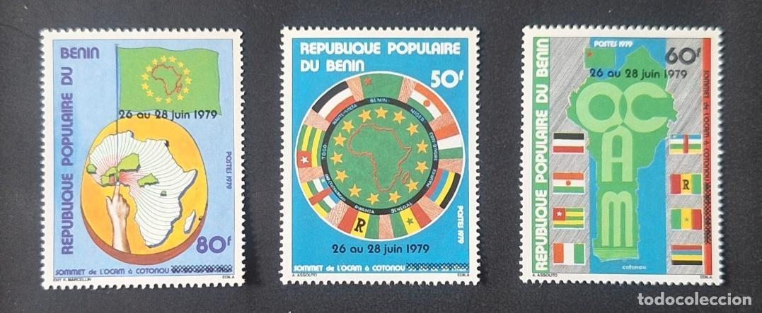 Timbres: Ben&iacute;n 1979 Mi. 186-188 Cumbre OCAM Coton&uacute; &Aacute;frica banderas mapa