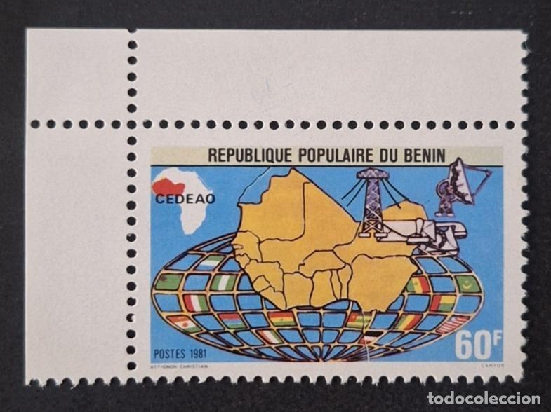 Timbres: Ben&iacute;n 1981 Mi. 274 CEDEAO mapa &Aacute;frica Oeste banderas globo industria