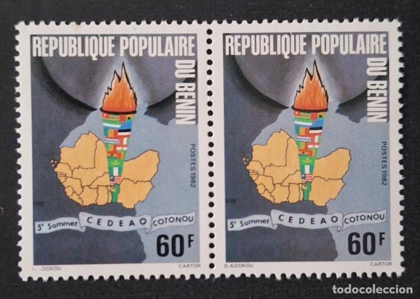 Timbres: Ben&iacute;n 1982 Mi. 281 5&deg; Cumbre CEDEAO Cotonou mapa &Aacute;frica antorcha
