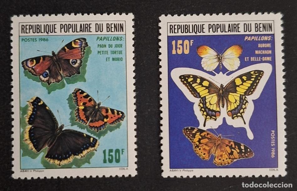 Stamps: Ben&iacute;n 1986 Mi. 446-447 mariposas maca&oacute;n aurora dama pintada pavo real morio
