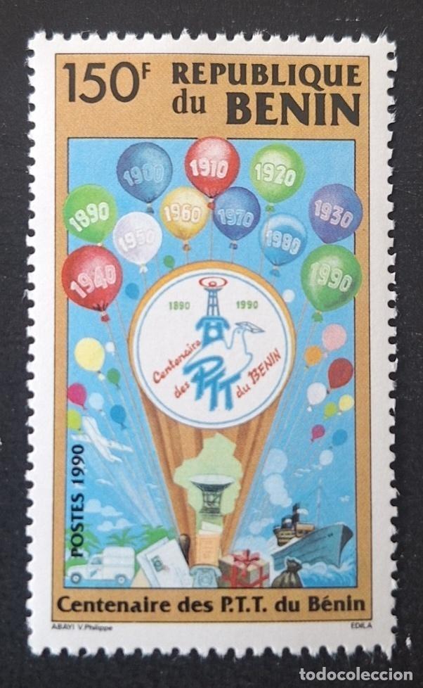 Stamps: Ben&iacute;n 1990 Mi. 497 Centenario PTT globos correo telecomunicaciones