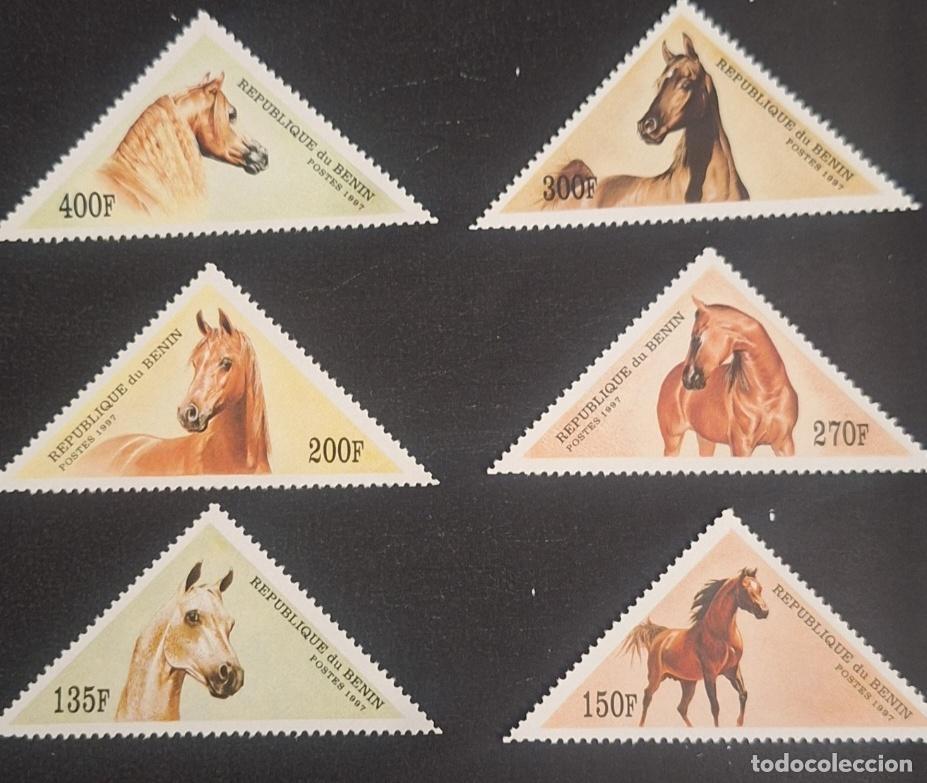 Stamps: Ben&iacute;n 1997 Mi. 929-934 caballos triangular fauna &eacute;quidos retrato
