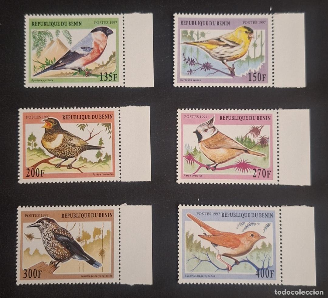 Sellos: Ben&iacute;n 1997 Mi. 957-962 aves camachuelo jilguero carbonero ruise&ntilde;or