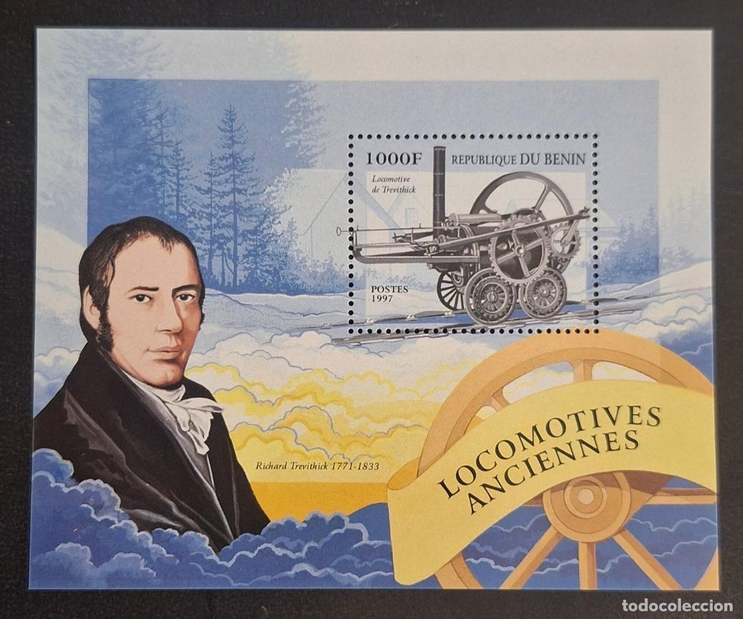 Sellos: Ben&iacute;n 1997 Mi. Bl. 36 Locomotoras antiguas Richard Trevithick vapor