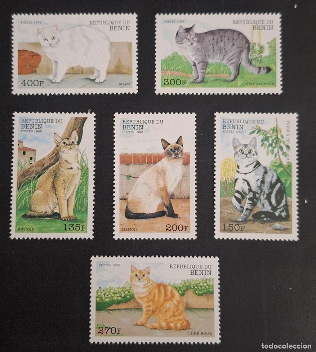 Sellos: Ben&iacute;n 1998 Mi. 1056-1061 gatos Manx Siam&eacute;s Abisinio razas felinas