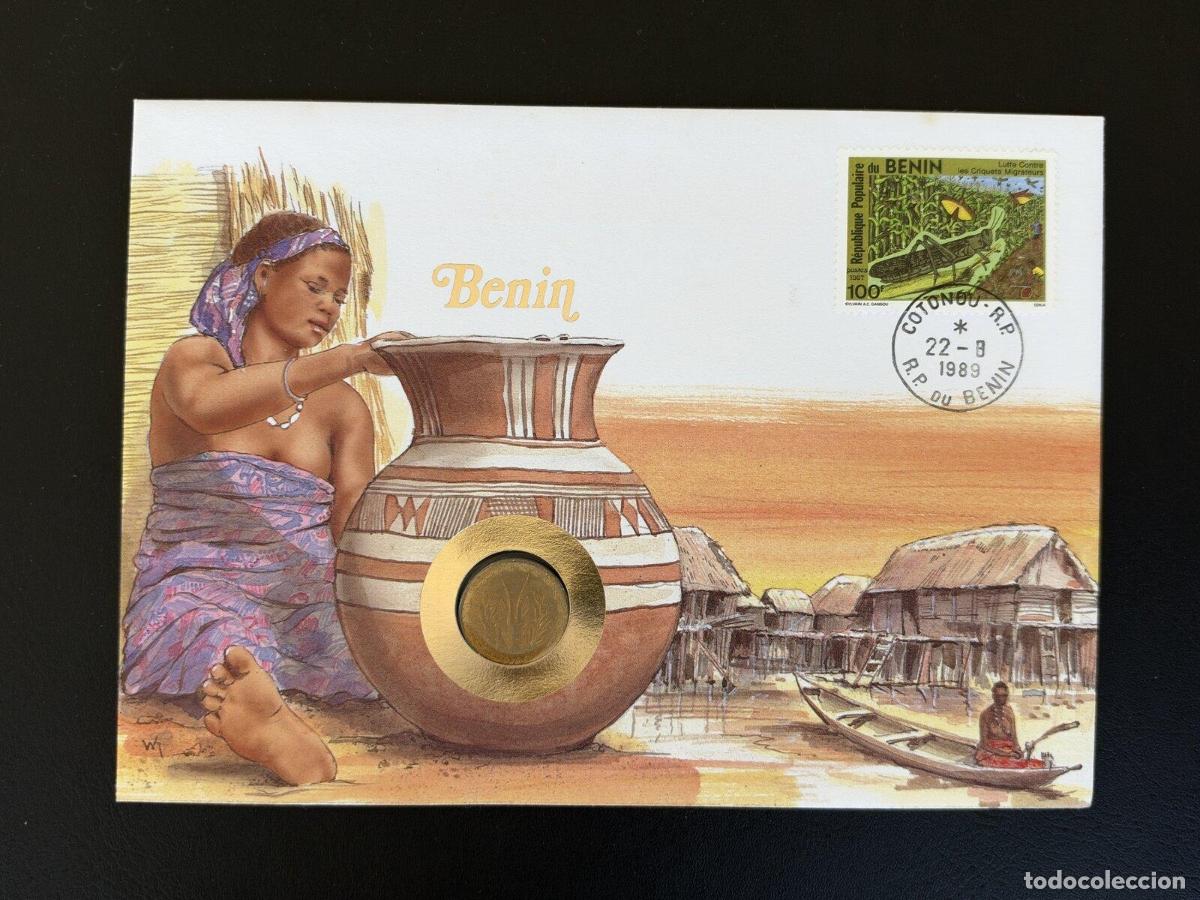Sellos: Ben&iacute;n sobre numism&aacute;tico FDC 1989 Cotonou langostas migratorias