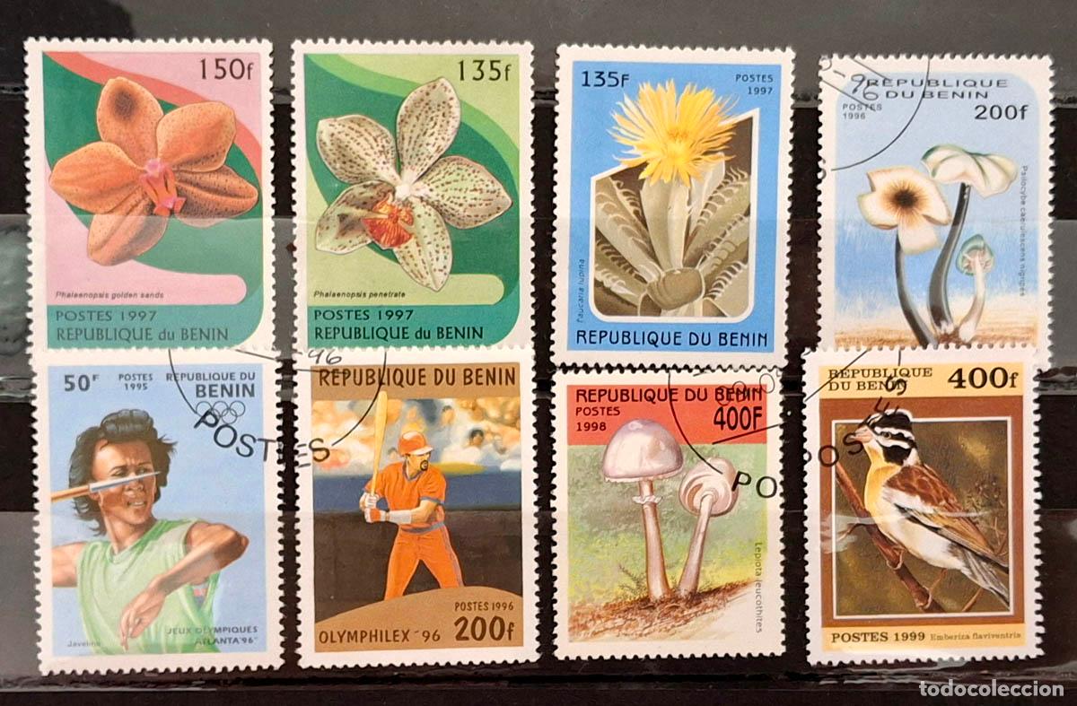 Francobolli: 8 sellos de Ben&iacute;n - Flores, setas y naturaleza