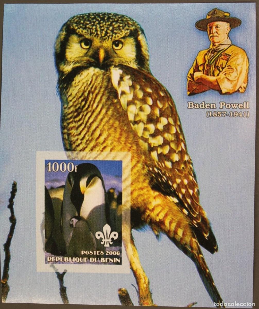Sellos: BENIN 2006 SHEET MNH IMPERF BADEN POWELL SCOUTS AVES BIRDS PINGUINOS BUHOS OWLS PENGUINS HIBOUX