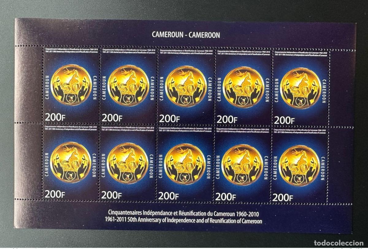 Sellos: Camer&uacute;n 2010 Mi. 1264 hoja Cincuentenario de la Independencia y Reunificaci&oacute;n