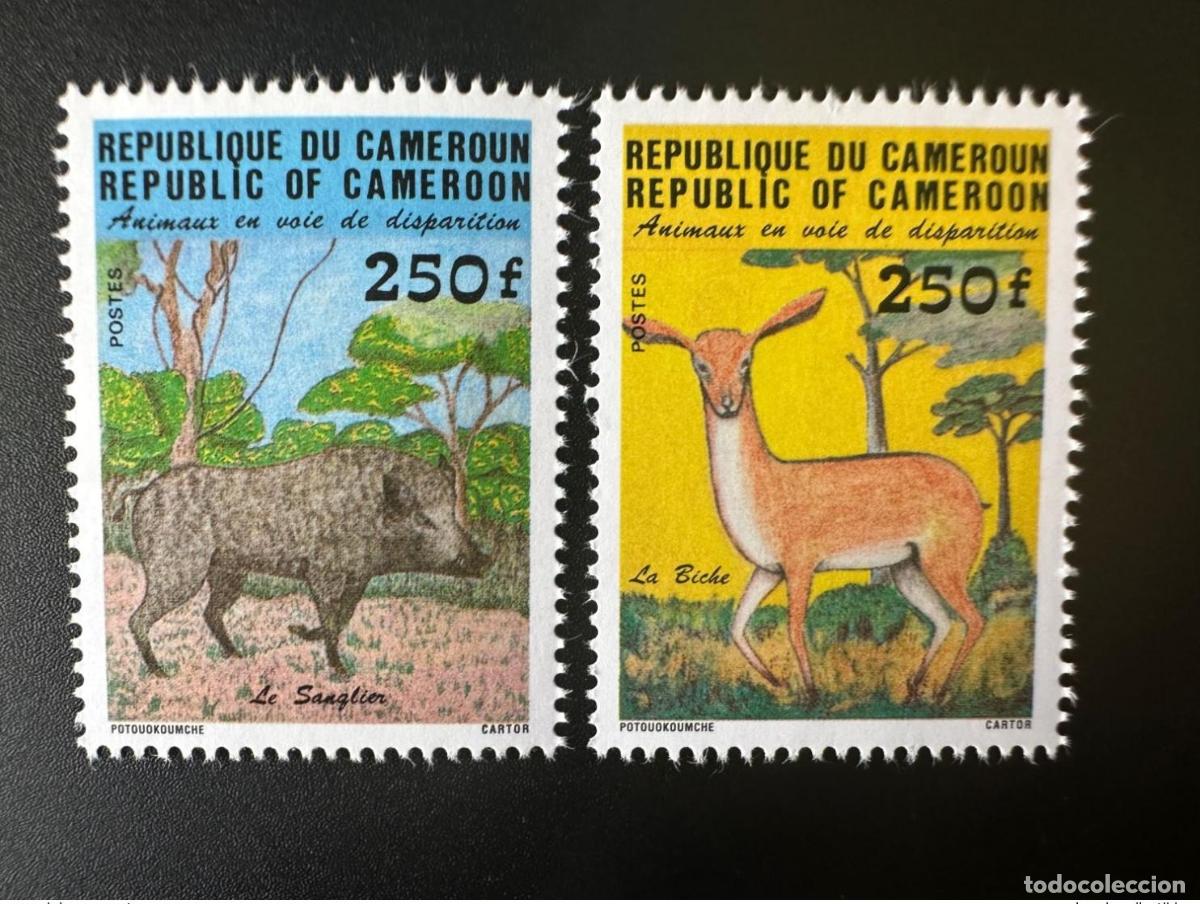 Sellos: Camer&uacute;n 2014 pareja Mi. 1048 - 1049 C Animales Extinci&oacute;n Fauna Jabal&iacute; Ciervo