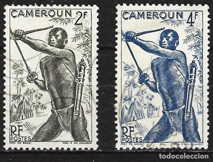 Sellos: Camer&uacute;n 1946 - Mi 279 y 282 - YT 285 y 288 - Cazador con arco