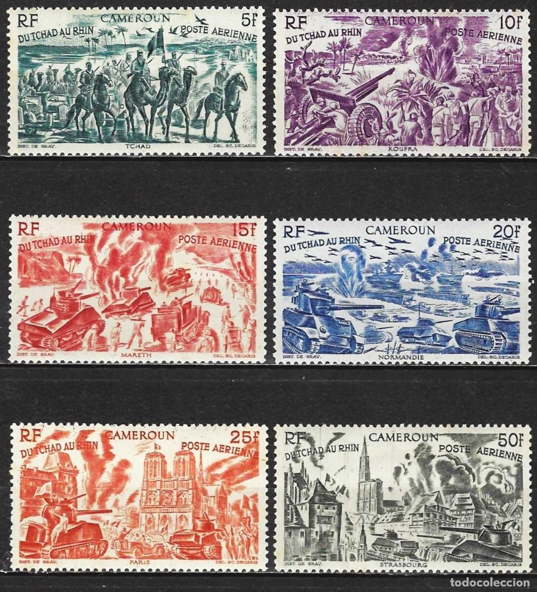 Sellos: Camer&uacute;n 1946 - Mi 290 a 295 - YT Pa 32 a 37 - Del Chad al Rin - MH* (A&eacute;reo )