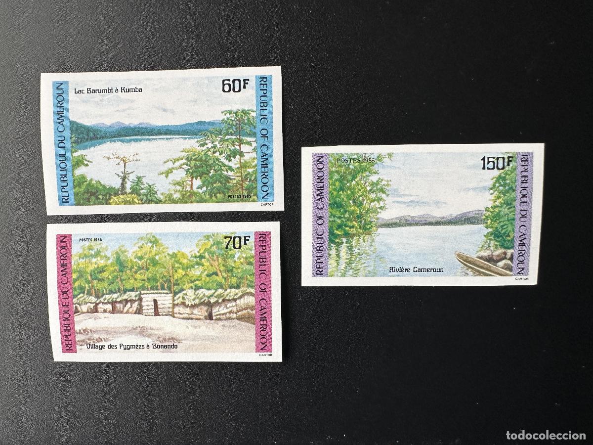 Sellos: Camer&uacute;n 1985 Mi. 1085-1087 ND Lago Barumbi Pueblo de pigmeos Paisaje fluvial