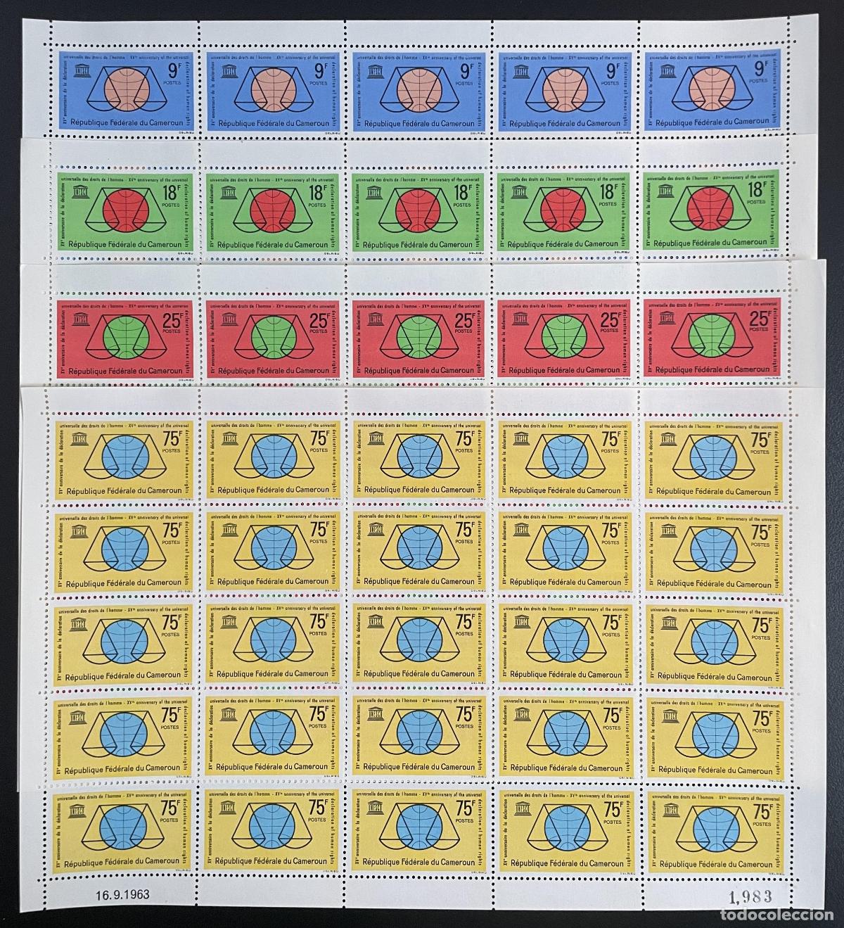 Briefmarken: Camer&uacute;n 1963 YT 375-378 tabl&oacute;n Equilibrio de derechos humanos la UNESCO balanzas justicia