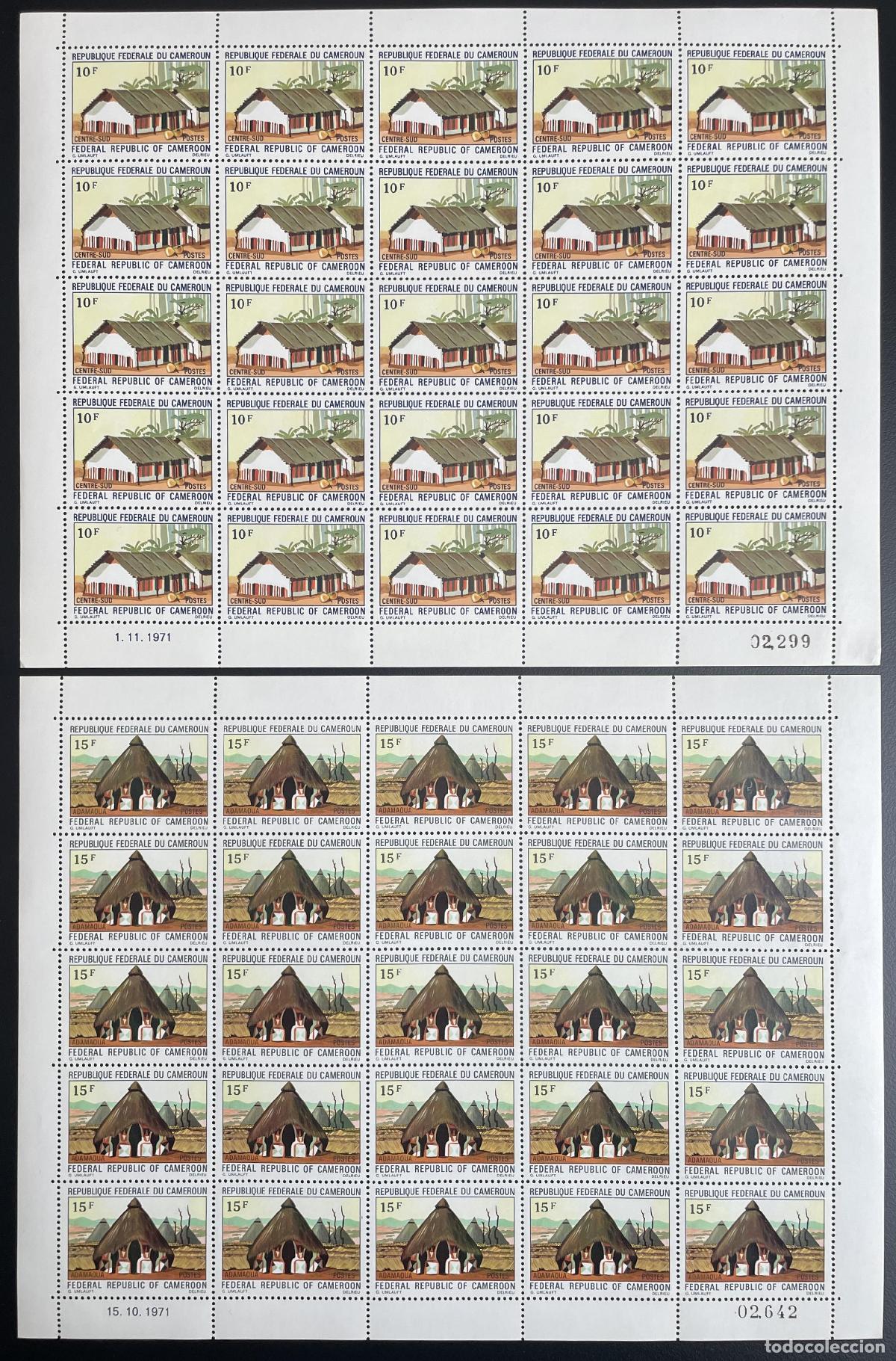 Sellos: Camer&uacute;n 1972 YT 515-516 tabl&oacute;n Casos de arquitectura vivienda tradicional