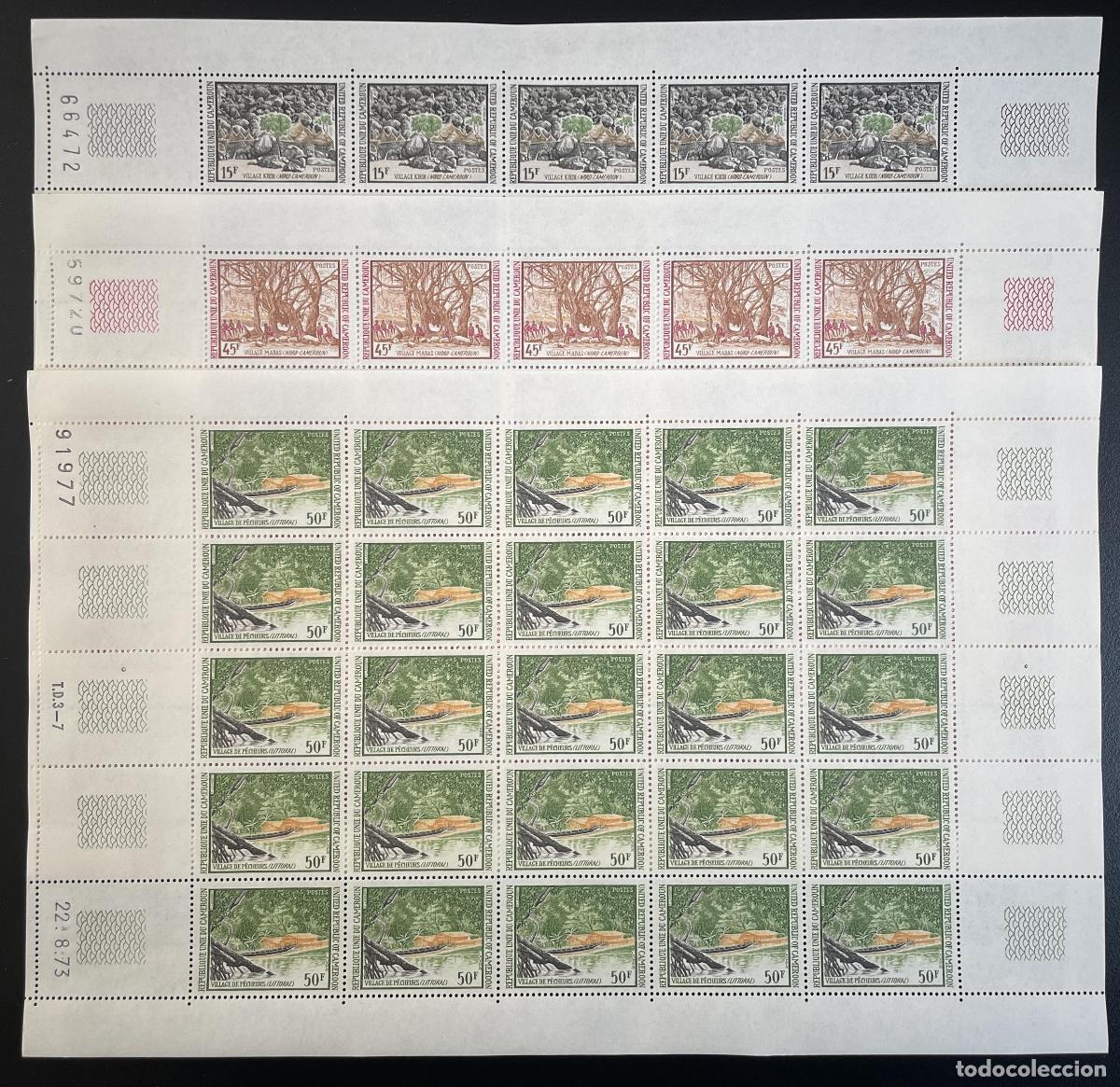 Sellos: Camer&uacute;n 1973 YT 559-561 pueblo de pescadores hoja tabl&oacute;n Kirdi
