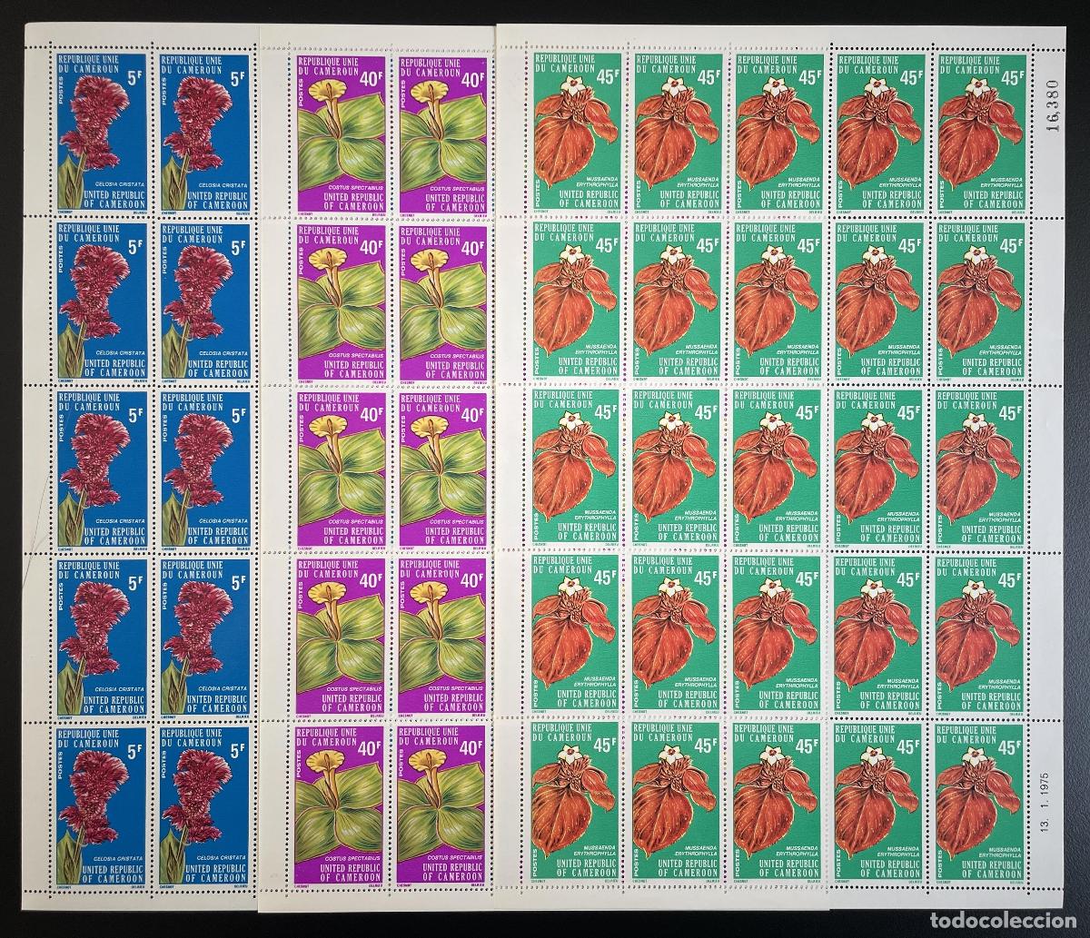 Sellos: Camer&uacute;n 1975 YT 579-581 tabl&oacute;n flores Blumen bot&aacute;nica naturaleza
