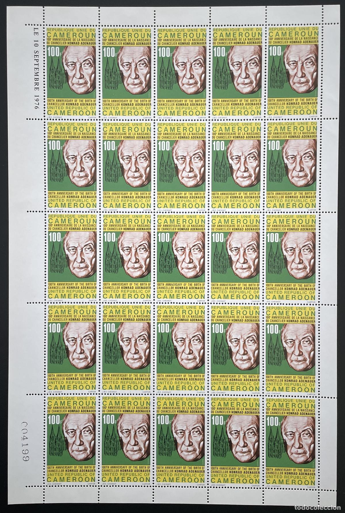Sellos: Camer&uacute;n 1976 YT 601 tabl&oacute;n Konrad Adenauer canciller pol&iacute;tico alem&aacute;n
