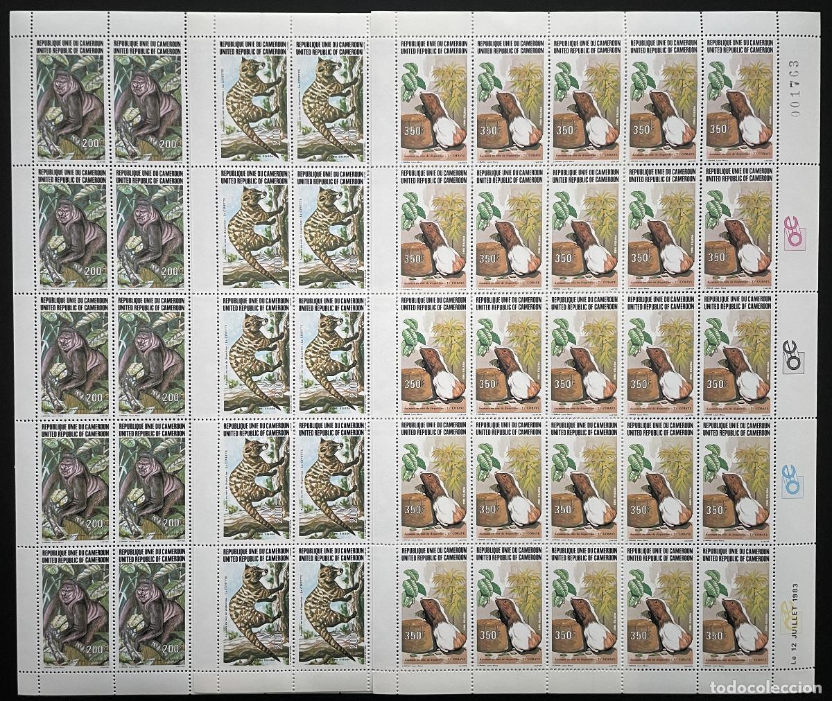 Stamps: Camer&uacute;n 1983 YT 722-724 tabl&oacute;n primates gorila civeta conejillo de indias fauna