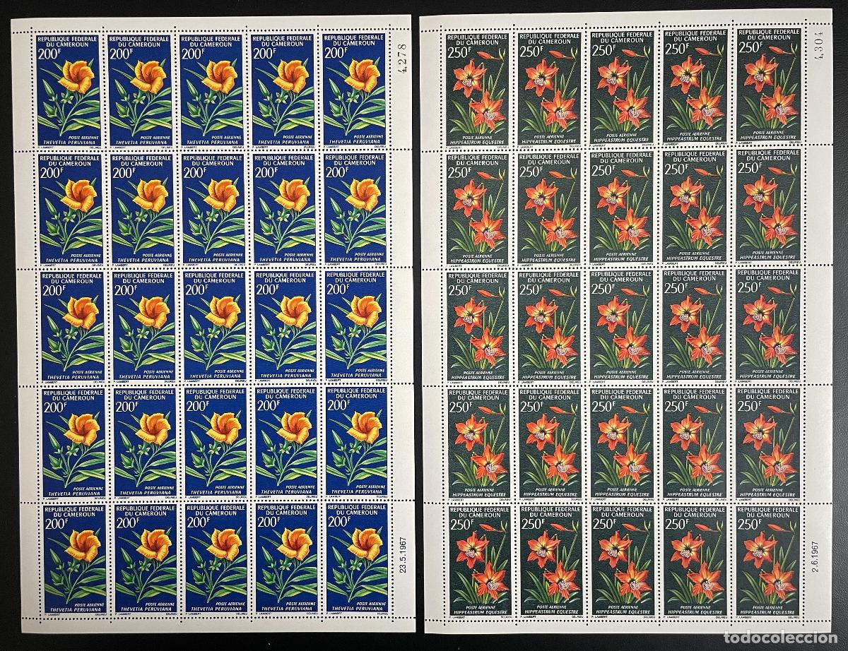 Sellos: Camer&uacute;n 1967 YT PA 99-100 tabl&oacute;n de flores Thevetia Hippeastrum botanique