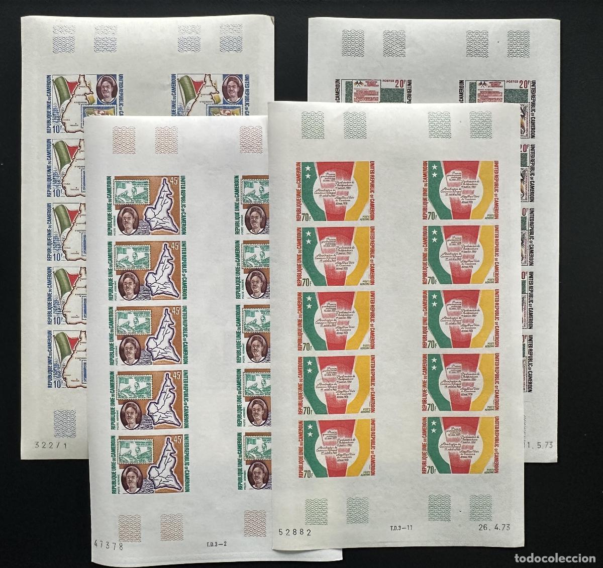 Sellos: Camer&uacute;n 1973 Mi. 729 732 ND tabl&oacute;n Mapa de la Independencia Rep&uacute;blica Unida Bandera