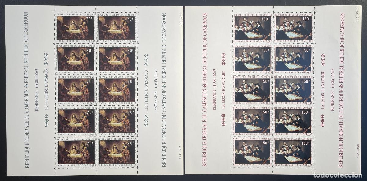 Sellos: Camer&uacute;n 1970 YT PA 169-170 tabl&oacute;n Rembrandt pinturas arte religioso