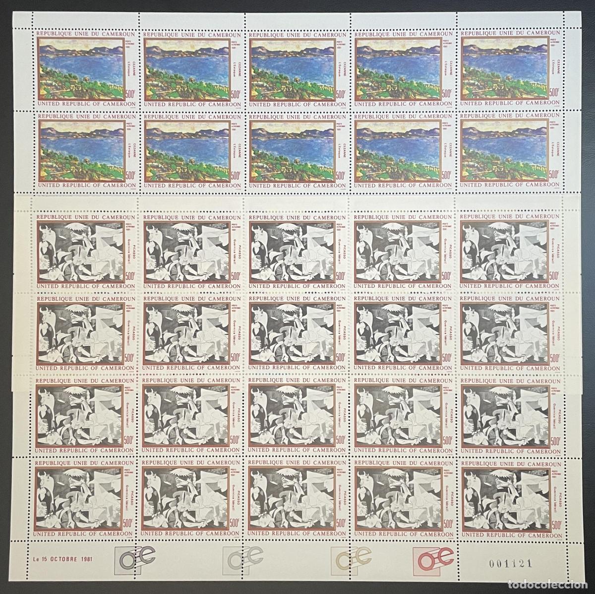 Sellos: Camer&uacute;n 1981 YT PA 309-310 tabl&oacute;n paisaje Guernica arte paisaj&iacute;stico C&eacute;zanne Picasso Estaque