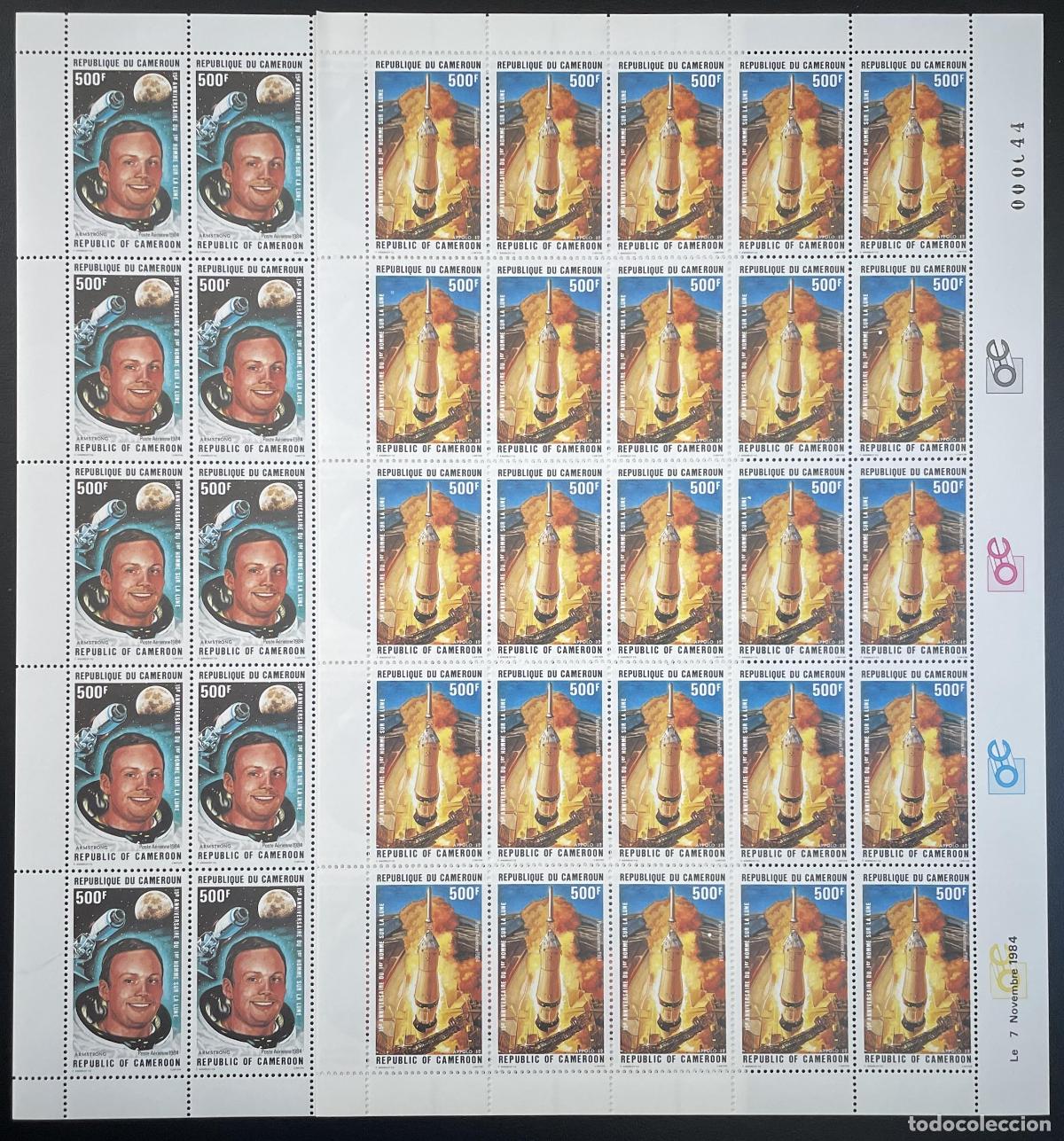 Sellos: Camer&uacute;n 1984 YT PA 342-343 tabl&oacute;n Space Neil Armstrong Moon astronauta cohete