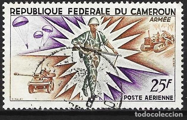 Sellos: Camer&uacute;n 1966 - Mi 476 - YT A 85 - Ej&eacute;rcito : Soldado, tanques y paraca&iacute;das ( A&eacute;reo )