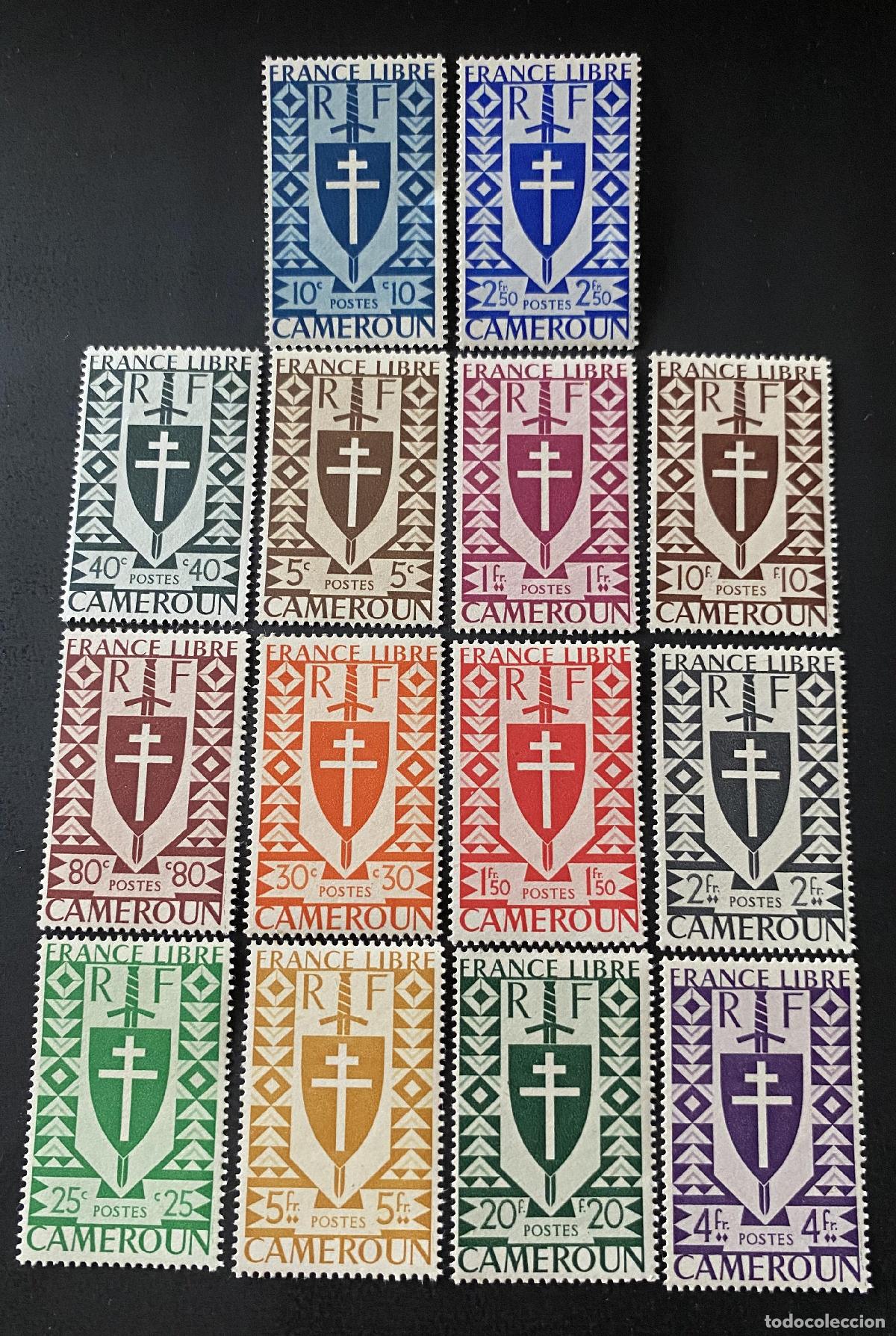 Timbres: Camer&uacute;n 1941 Mi. 224-37 Francia Libre cruz de Lorena escudo armas