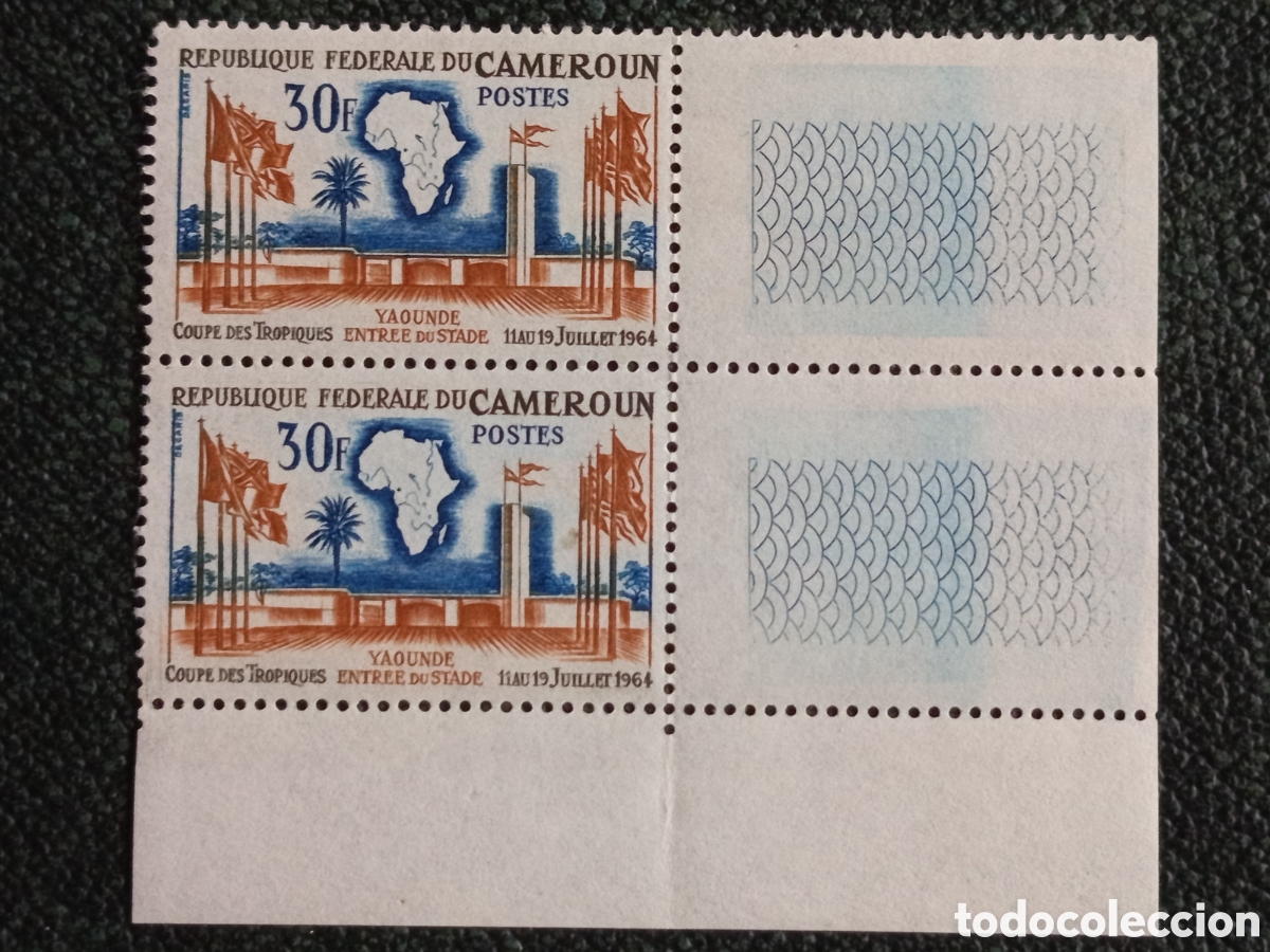 Sellos: Camer&uacute;n 1964 Copa Tr&oacute;picos Yaound&eacute; 30F Pareja Esquina - Yvert #394 / Scott #409 MNH