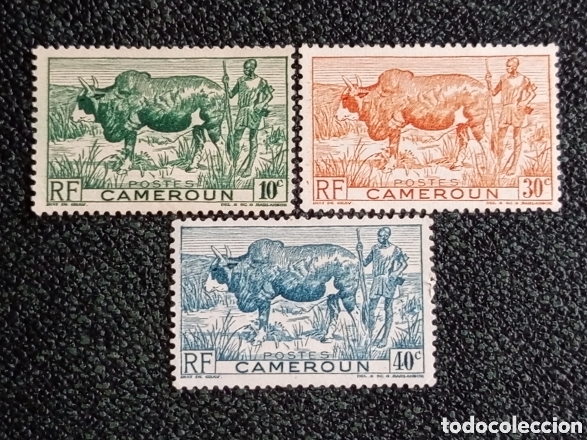 Sellos: Camer&uacute;n 1925 Pastor Foulb&eacute; y Zeb&uacute; Serie 10c, 30c, 40c (3 Sellos) - Yvert #188-190 mh