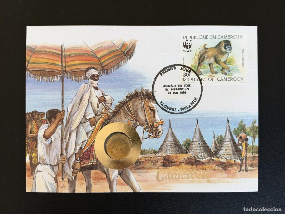 Sellos: Camer&uacute;n FDC numism&aacute;tico WWF 1988 Babuino Papio leucophaeus