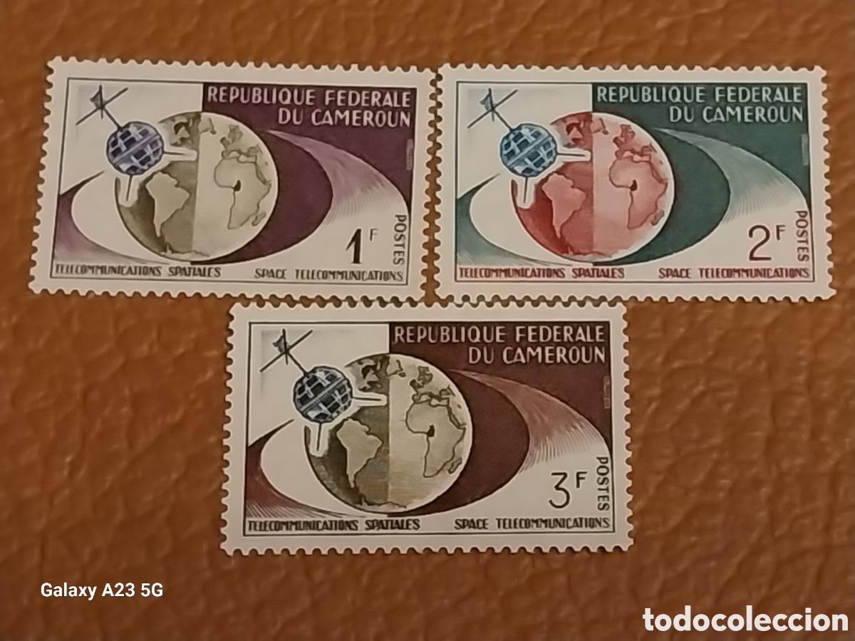 Francobolli: Lote 3 Sellos Camer&uacute;n 1963 Telecomunicaciones Espaciales MNH Cat Michel 381/383