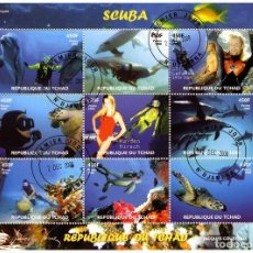 Sellos: TCHAD CHAD 2008 SHEET USED MNH SCUBA JULES VERNE JACQUES COUSTEAU TORTUGAS TURTLES DELFINES DOLPHINS. Lote 345825058