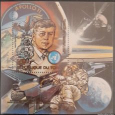 Sellos: SD)1983, CHAD, SPACE EXPLORATIONS, AERIAL, J.F.KENNEDY, APOLLO 11 AND LUNAR MOBILE, SOUVENIR SHEET,. Lote 400318604