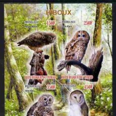 Sellos: TCHAD CHAD 2011 SHEET MNH IMPERF FAUNA OWLS HIBOUX CHOUETTES BUHOS LECHUZAS EULEN CORUJAS BIRDS AVES. Lote 402496789