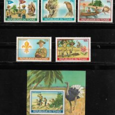 Sellos: TCHAD 1972, SERIE COMPLETA Y HOJA BLOQUE SCOUTS. MNH.