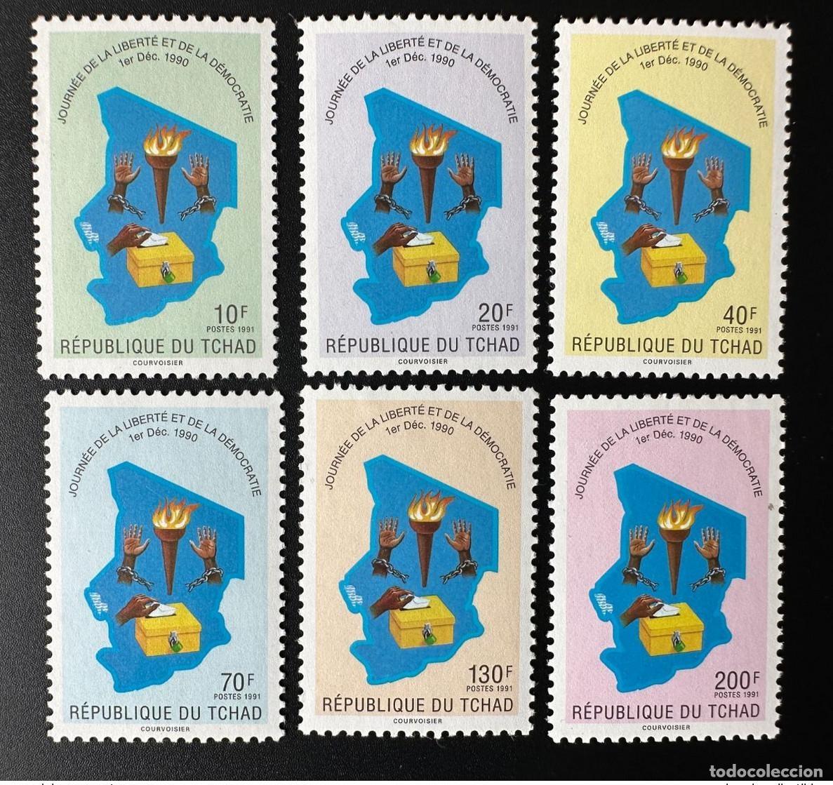 Sellos: Chad 1991 Mi. 1201 - 1206 D&iacute;a de la Libertad y Democracia 1 diciembre 1990