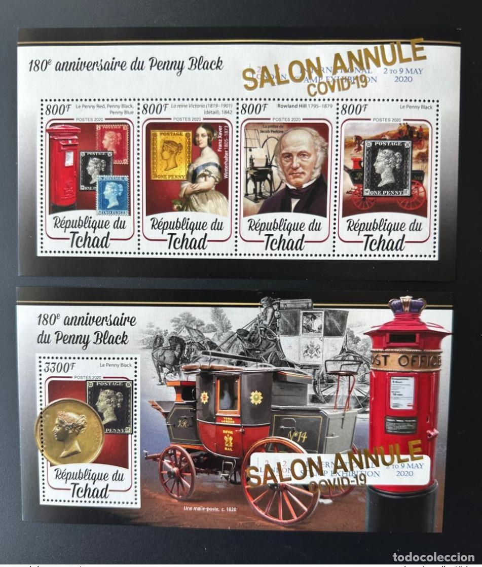 Sellos: Chad 2020 Mi. 3664 - 3667 II/BL. 835 I SAL&Oacute;N CANCELADO COVID Surch. Penny Black