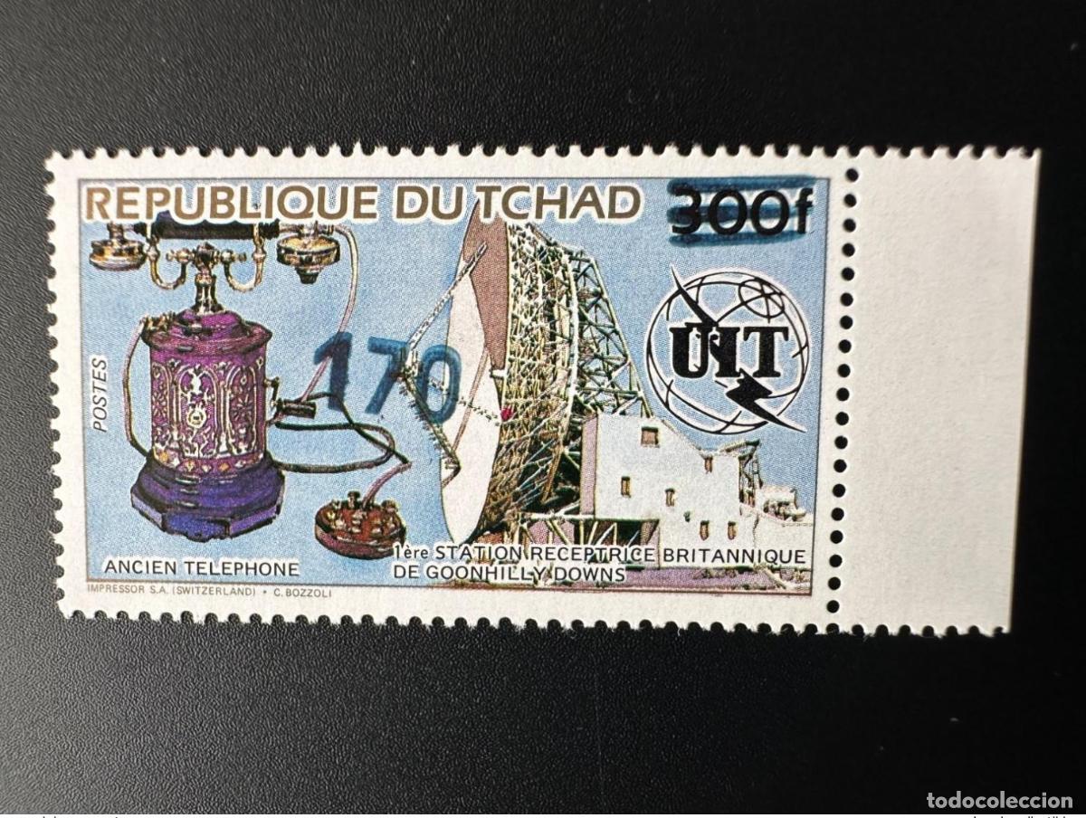 Sellos: Chad 1987/1988 Mi. 1150 sobrecargado Tel&eacute;fono UIT Satellite Espace Raumfahrt